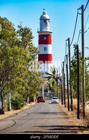 Pointe aux Caves Lighthouse – auch bekannt als Albion Lighthouse, liegt in Albion, einem Dorf an der Westküste von Mauritius Stockfoto
