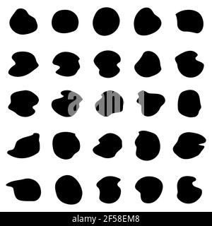 Zufälliger Verwisch, ein Tintenfass. Bio-Blob, Form Speck. Schlag, Flex. Ein Tropfen Flüssigkeit, Flüssigkeit. Kieselstein, Stein Silhouette. Ein Tintenfleck, fleckig Fleck Stock Vektor