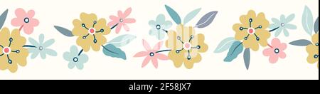 Florales Bortenmuster. Cute Vektor nahtlose Wiederholung von Blumen und Blättern. Stock Vektor