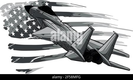 Design von militärischen Kampfjets mit amerikanischer Flagge. Vektorgrafik Stock Vektor