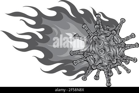 Design von Corona-Virus Verbrennungen mit Flammen Vektor-Illustration Stock Vektor