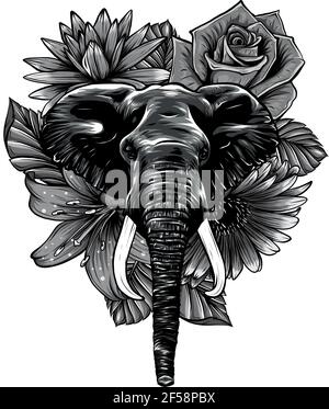 Vektor-Illustration von Kopf Elefant mit Blume. Stock Vektor