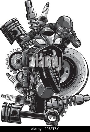 Vektor-Illustration von Motorrad mit Ersatzteile Design Stock Vektor