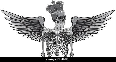 vektor-Design von Engel Skelett mit Flügel und Krone Stock Vektor