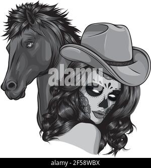 Design von Mädchen als Cowboy mit Pferd gekleidet Stock Vektor