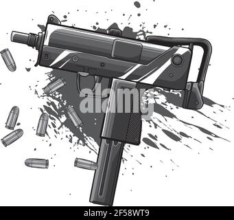 Design der Armee Uzi Waffe mit Kugeln ad Blut Stock Vektor