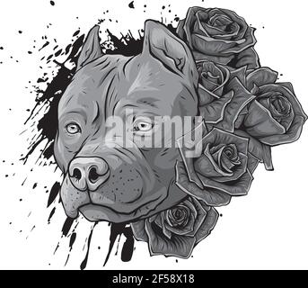 Design von Kopf Hund mit Rosen Vektor Illustration Stock Vektor