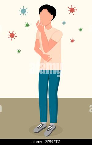 Der Patient hustet und niest. Viruserkrankung. Eine ansteckende Person. Coronovirus und seine Manifestationen. Vektor. Stock Vektor