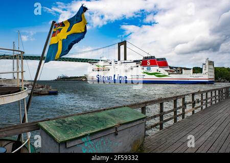 Göteborger Landschaft von Stena Line Schiff verlässt Göteborg Hafen Stockfoto