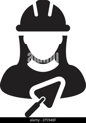 Bauarbeiter Symbol mit Kelle Vektor weiblichen Auftragnehmer Person Profil avatar mit Helm in einer Glyphe Piktogramm Illustration Stock Vektor