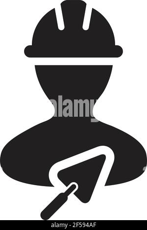 Builder Symbol mit Kelle Vektor männlichen Bau Maurer Auftragnehmer Arbeiter Person Profil Avatar mit Hardhat in einer Glyphe Piktogramm Illustration Stock Vektor