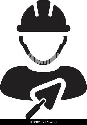 Auftragnehmer Symbol mit Kelle Vektor männliche Baumeister Arbeiter Person Profil-Avatar mit Hardhat in einer Glyphe Piktogramm-Illustration Stock Vektor