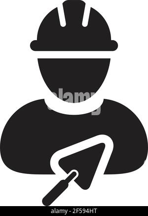 Builder Symbol mit Kelle Vektor männlichen Bau Maurer Auftragnehmer Arbeiter Person Profil Avatar mit Hardhat in einer Glyphe Piktogramm Illustration Stock Vektor