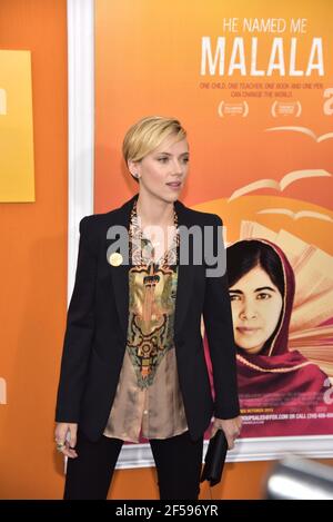 New York, NY, 24th. September 2015, Scarlett Johansson besucht die New Yorker Premiere von 'He Named Me Malala' im Ziegfeld Theatre Stockfoto