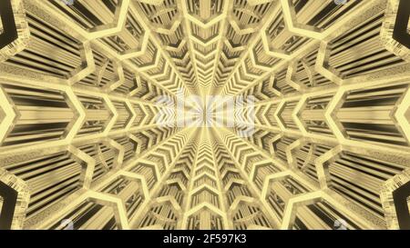 Leuchtende geometrische Ornament mit goldenen Linien 4K UHD 3D Illustration Stockfoto