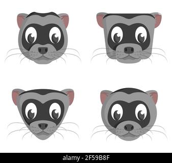 Set von Karikatur Frettchen. Verschiedene Formen von Tierköpfen. Stock Vektor