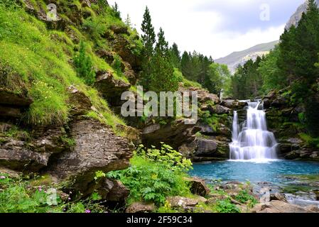 Wasserfall in Ordesa und Monte Perdido Nationalpark. Pyrenäen. Provinz Huesca, Spanien. Stockfoto