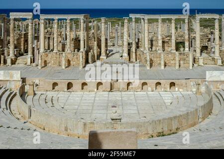 Leptis Magna Theater, Libyen Stockfoto