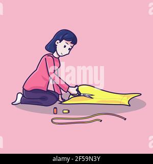 Der Schneider schneidet den Stoff. Premium-Vektor-Illustration Stock Vektor