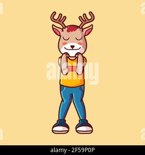 Hirsch Maskottchen war glücklich. vektor-Illustration Stock Vektor
