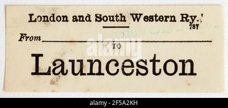 Vintage Midland & South Western Railway Train Label - Von Von Waterloo nach Launceston Stockfoto