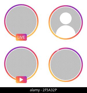 Set von Vektor instagram Geschichten Symbole. Live-Profilschnittstelle. Transparenter Platzhalter. Avatar-Frames in sozialen Medien. Designelemente für soziale Netzwerke Stock Vektor