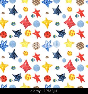 Aquarell Nahtloses Muster mit Konfetti und Sternen Stockfoto