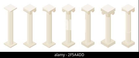 Symbol für isometrische Ansicht der antiken griechischen Spalte. Isolierte Vektor-Illustration klassische Säule isoliert auf weißem Hintergrund. Stock Vektor