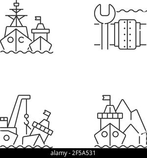 Maritime Strukturen und Regulierung lineare Icons gesetzt Stock Vektor