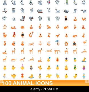 100 Tier Icons einstellen. Cartoon Abbildung: 100 Tier icons Vektor auf weißem Hintergrund einstellen Stock Vektor