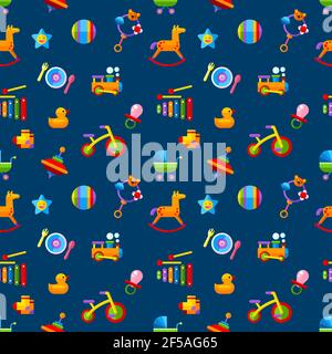 Baby nahtlose Muster.Included die Vektor-Symbole wie Zug, Fahrrad, Ball, Wirbel und Kinderwagen.Flat Vektor-Illustration Stock Vektor