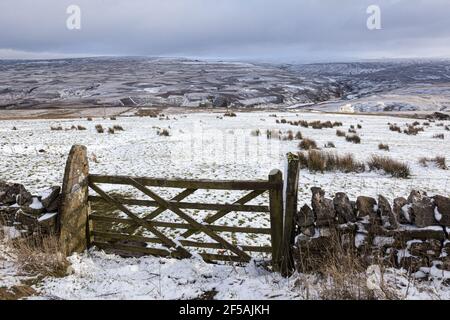 Winterschnee auf den Pennines bei Rotherhope fiel in der Nähe von Alston, Cumbria UK Stockfoto