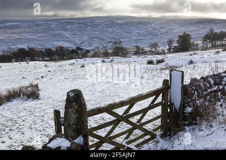 Winterschnee auf den Pennines bei Rotherhope fiel in der Nähe von Alston, Cumbria UK Stockfoto