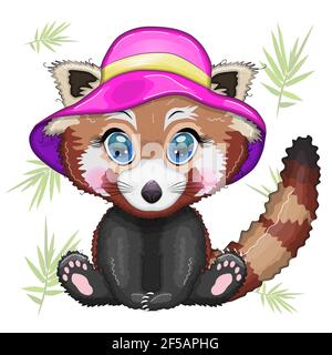 Red Panda Mädchen in rosa Sommerhut, Urlaubskonzept. Stock Vektor
