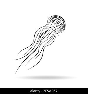 Kontur Vektor Design schwarze Farbe Qualle (medusa). Geeignet als Ikone, Silhouette für fertige Marine-Illustrationen. EPS 10. Stock Vektor