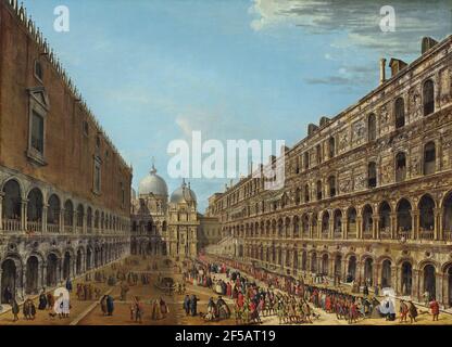 Antonio Joli - Prozession im Innenhof des Palazzo Ducale, Venedig - 1742 oder danach Stockfoto