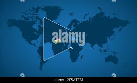 Detaillierte Weltkarte mit vergrößerter Karte der Zentralafrikanischen Republik und der Nachbarländer. AUTO-Flagge und Karte. Stock Vektor