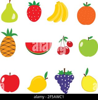 Obst Symbol Set flache Stil Illustration solated auf weißem Hintergrund Stock Vektor
