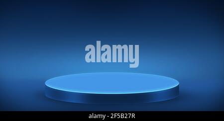 Modernes blaues 3D-Podium elegante Illustration mit freiem Textkopierraum. 3D-Rendering von Raum und Bühne Stockfoto