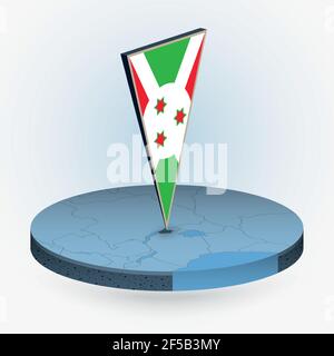 Burundi Karte im runden isometrischen Stil mit dreieckiger Flagge von Burundi 3D, Vektorkarte in blauer Farbe. Stock Vektor