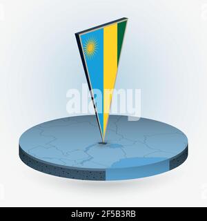 Ruanda-Karte im runden isometrischen Stil mit dreieckiger Flagge von Ruanda 3D, Vektorkarte in blauer Farbe. Stock Vektor