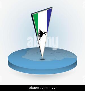 Lesotho-Karte im runden isometrischen Stil mit dreieckiger 3D Flagge von Lesotho, Vektorkarte in blauer Farbe. Stock Vektor