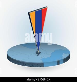 Armenien Karte im runden isometrischen Stil mit dreieckiger Flagge von Armenien 3D, Vektorkarte in blauer Farbe. Stock Vektor