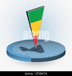 Mali-Karte im runden isometrischen Stil mit dreieckiger Flagge von Mali 3D, Vektorkarte in blauer Farbe. Stock Vektor