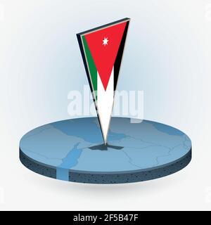 Jordankarte im runden isometrischen Stil mit dreieckiger 3D Flagge Jordaniens, Vektorkarte in blauer Farbe. Stock Vektor