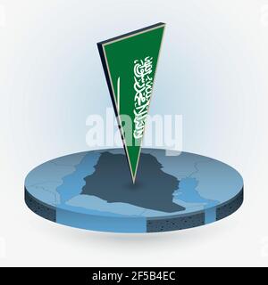 Saudi-Arabien Karte in runden isometrischen Stil mit dreieckigen 3D Flagge von Saudi-Arabien, Vektor-Karte in blauer Farbe. Stock Vektor