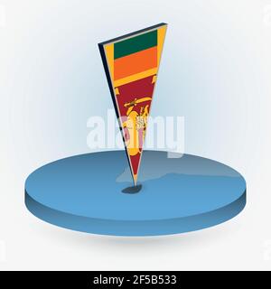 Sri Lanka Karte in runden isometrischen Stil mit dreieckigen 3D Flagge von Sri Lanka, Vektor-Karte in blauer Farbe. Stock Vektor