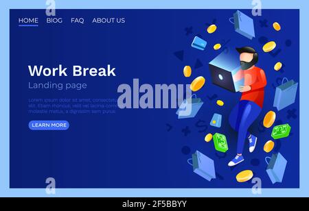 Arbeitsprozess Büroraum, Landing-Page-Website, Entwickler Freiberufler. Vektorgrafik Stock Vektor