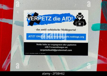 Snitch the AfD, antifaschistisches Berichtsportal, Berlin Stockfoto