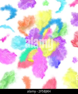 Abstrakter Rauch für Design. Abstract Holi Bunte Rauch Konzept. Rauch isoliert auf Hintergrund und Kopierbereich. Farbenfroher Rauch mit leerem Platz Stockfoto